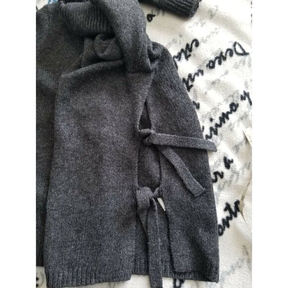 CYNTHIA ROWLEY Merino Wool Blend TurtleNeck Tie Sides Charcoal Sweater Top Sz XS - Picture 5 of 10